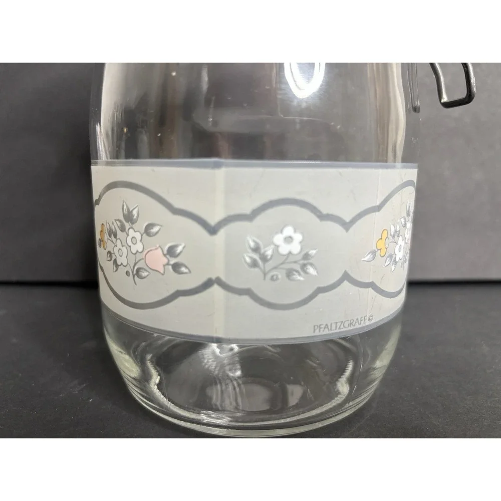 Pfaltzgraff Remembrance Glass Canister 1L Floral Arc Floral Hinged Lid *READ